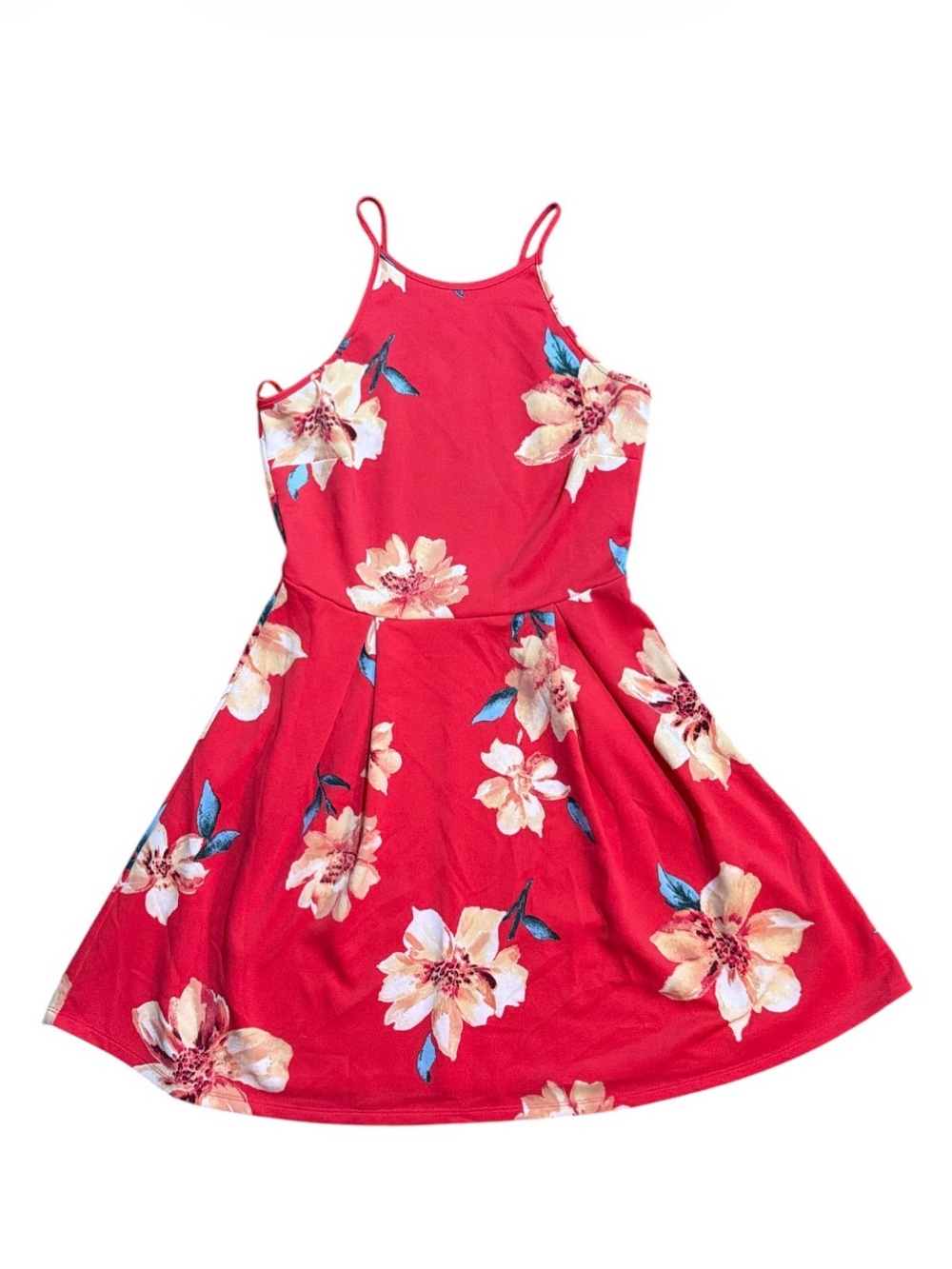 Monteau Red Tropical Dress Size Small Stretchy